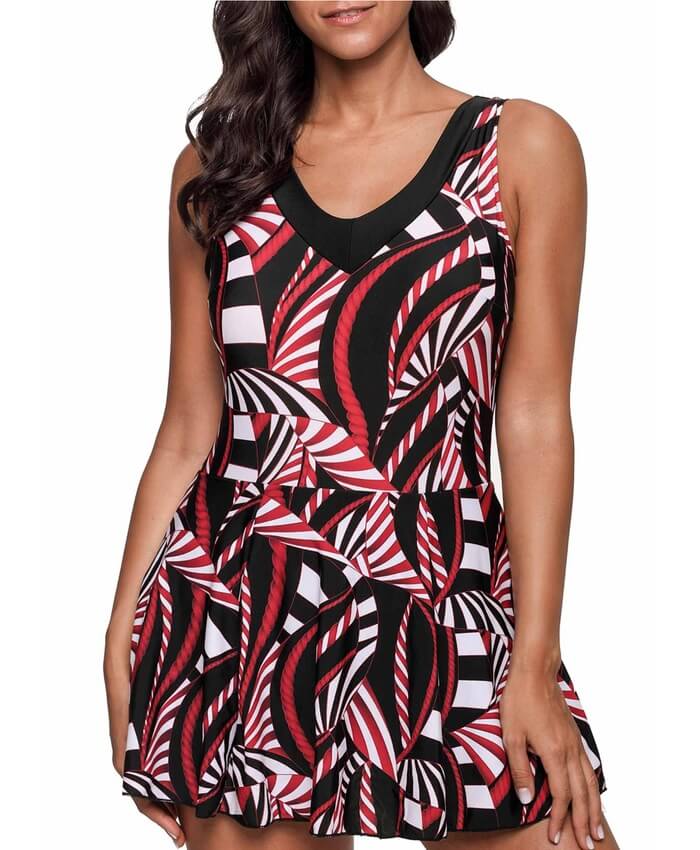 Printed V Back Swimdress and Shorts